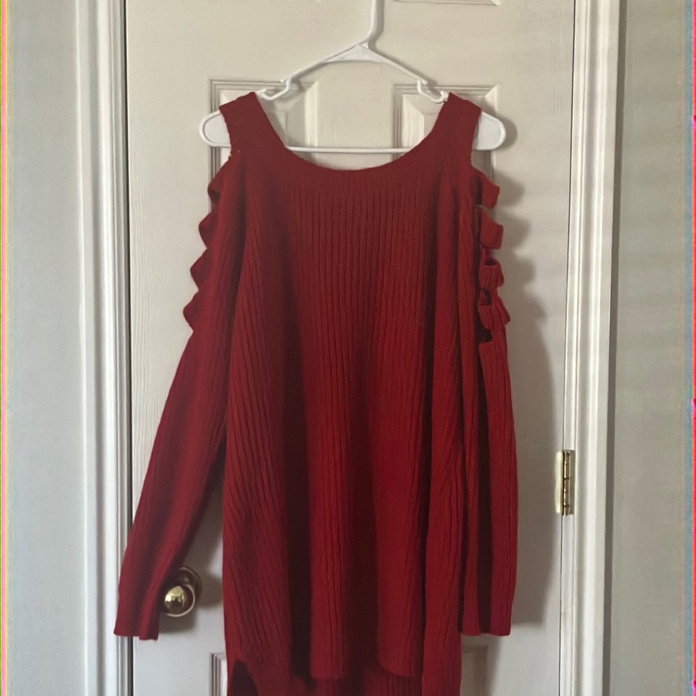 Cozy Red Knitted Sweater-size 3X made by “Questions?” - Picture 1 of 5